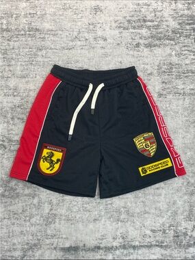 Godspeed Men's Black Athletic Shorts with Red Racing Panels